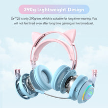 Load image into Gallery viewer, T25 RGB Stereo Cat Ear Bluetooth Wireless Headphones with Detachable Microphone