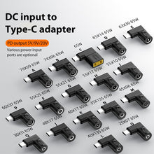 Load image into Gallery viewer, 65W DC Input to USB-C / Type-C PD Power Adapter, 7.9x0.9mm, 7.4x0.6mm, For Lenovo Square Port, 6.5x1.4mm, 6.3x3.0mm, 5.5x2.5mm, 5.5x2.1mm, 5.5x1.7mm, 5.5x1.0mm, 4.8x1.7mm, 4.0x1.7mm, 4.0x13.5mm, 4.5x0.6mm, 3.5x1.35mm, 2.5x0.7mm, 6.0x3.7mm, 3.0x1.1mm