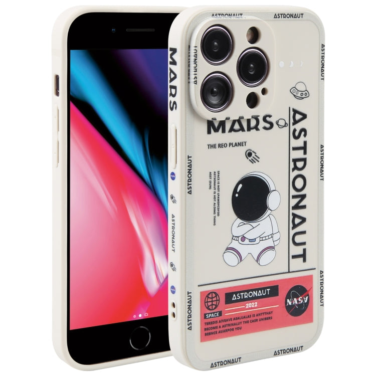 Astronaut Pattern Silicone Straight Edge Phone Case, For iPhone 11 Pro Max, For iPhone X / XS, For iPhone XS Max, For iPhone XR, For iPhone SE 2022 / 2020 / 7 / 8, For iPhone 7 Plus / 8 Plus
