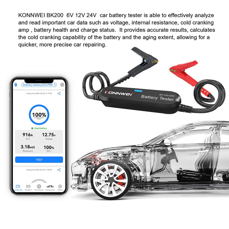 KONNWEI BK200 6V/12V/24V Car Bluetooth Battery Tester