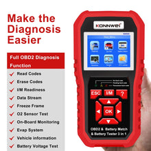 Load image into Gallery viewer, KONNWEI KW880 3 in 1 Car OBD2 Fault Diagnosis + Battery Tester + Battery Match Reset, BK880