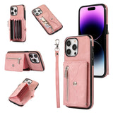 Zipper RFID Card Slot Phone Case with Short Lanyard, For iPhone 14, For iPhone 14 Plus, For iPhone 14 Pro, For iPhone 14 Pro Max, For iPhone 13 mini, For iPhone 13, For iPhone 13 Pro, For iPhone 13 Pro Max