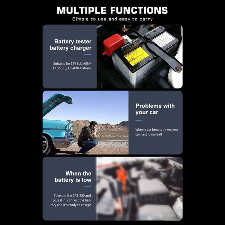 CAT-280 2 in 1 Car Battery Charger & Color Screen Battery Tester, EU Plug