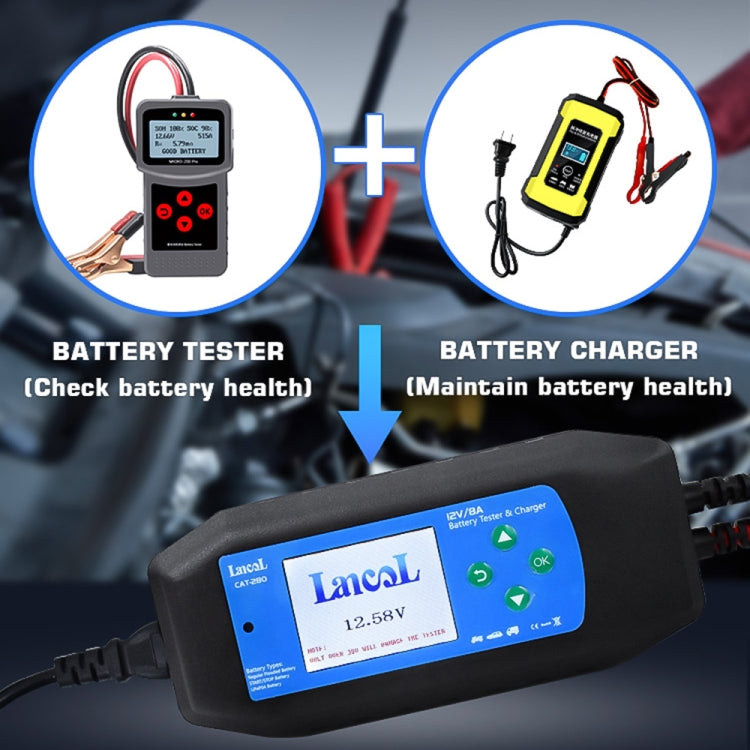 CAT-280 2 in 1 Car Battery Charger & Color Screen Battery Tester, EU Plug