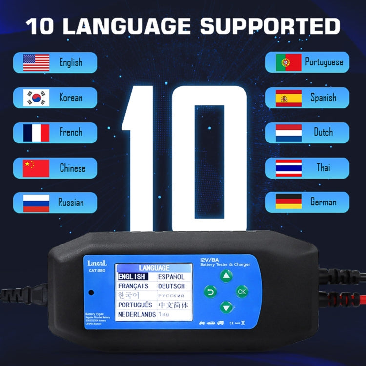 CAT-280 2 in 1 Car Battery Charger & Color Screen Battery Tester, EU Plug