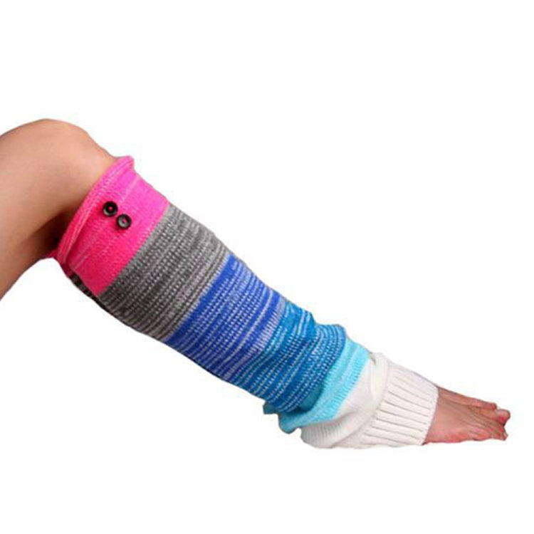 1 Pair Women Multi Color Stitching Button Knitted Woolen Leg Warmers