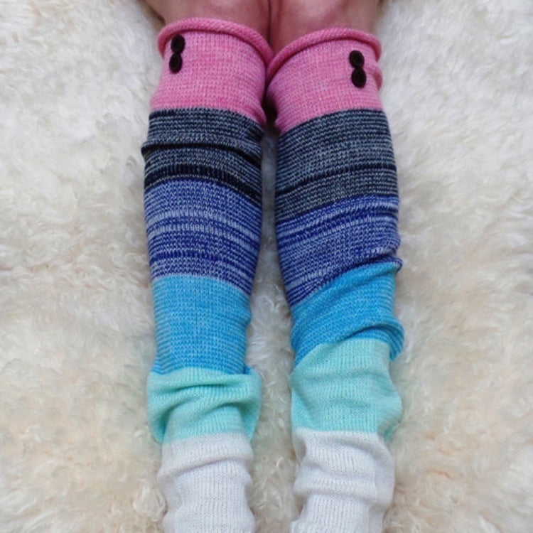 1 Pair Women Multi Color Stitching Button Knitted Woolen Leg Warmers