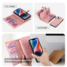 Load image into Gallery viewer, Zipper Wallet Magnetic Detachable Leather Phone Case