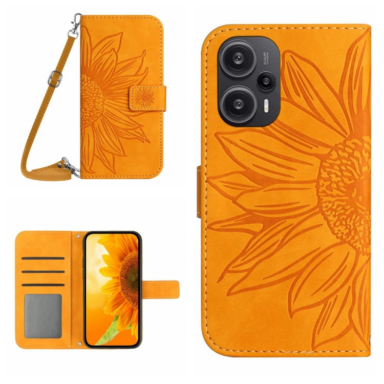Skin Feel Sun Flower Embossed Flip Leather Phone Case with Lanyard, For Xiaomi Redmi 12 5G, For Xiaomi 13T / 13T Pro, For Xiaomi Redmi 12 4G Global, For Xiaomi Poco F5