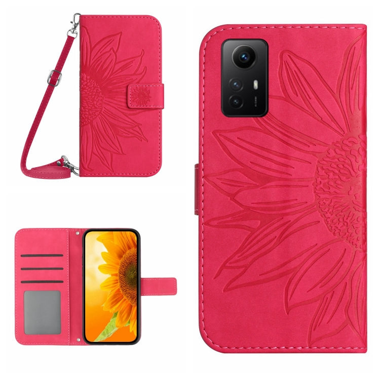 Skin Feel Sun Flower Embossed Flip Leather Phone Case with Lanyard, For Xiaomi Poco F5 Pro, For Xiaomi Redmi Note 12S