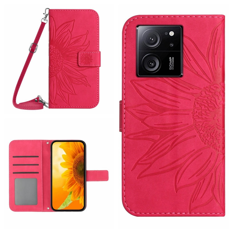Skin Feel Sun Flower Embossed Flip Leather Phone Case with Lanyard, For Xiaomi Redmi 12 5G, For Xiaomi 13T / 13T Pro, For Xiaomi Redmi 12 4G Global, For Xiaomi Poco F5