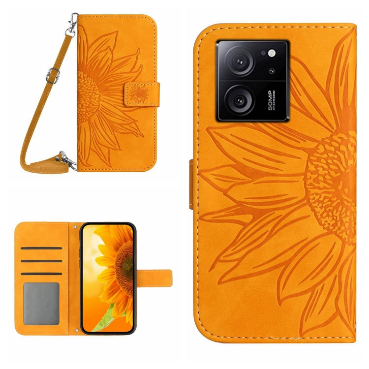 Skin Feel Sun Flower Embossed Flip Leather Phone Case with Lanyard, For Xiaomi Redmi 12 5G, For Xiaomi 13T / 13T Pro, For Xiaomi Redmi 12 4G Global, For Xiaomi Poco F5