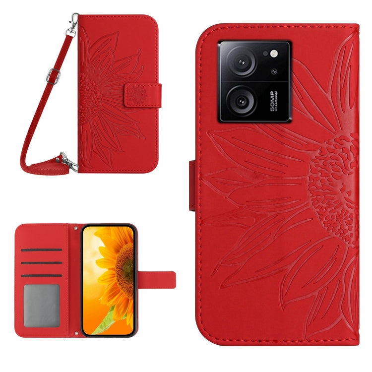 Skin Feel Sun Flower Embossed Flip Leather Phone Case with Lanyard, For Xiaomi Redmi 12 5G, For Xiaomi 13T / 13T Pro, For Xiaomi Redmi 12 4G Global, For Xiaomi Poco F5