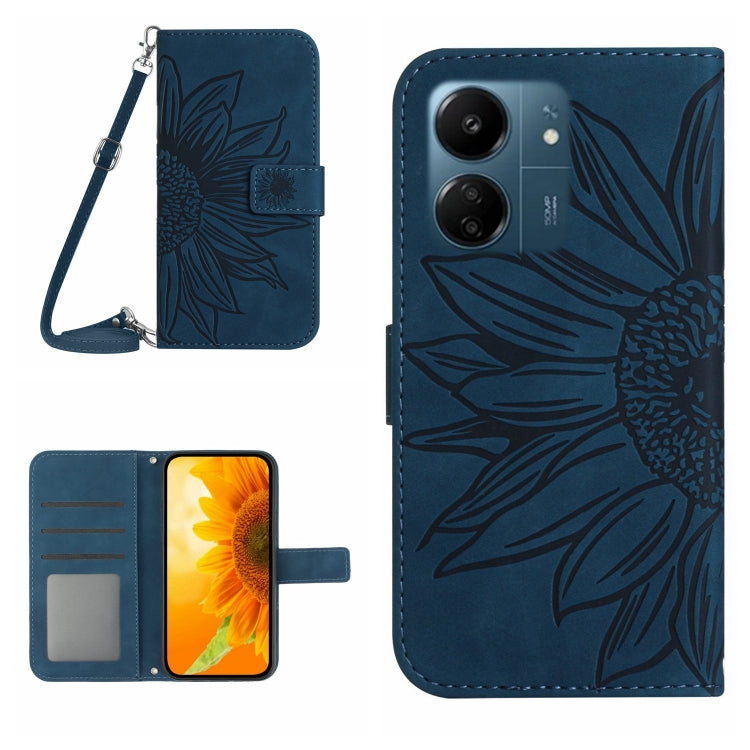 Skin Feel Sun Flower Embossed Flip Leather Phone Case with Lanyard, For Xiaomi 14 Ultra, For Xiaomi 14 Pro, For Xiaomi 14, For Xiaomi Redmi 13C 4G
