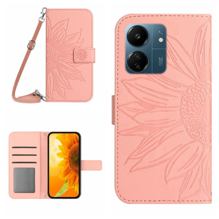 Skin Feel Sun Flower Embossed Flip Leather Phone Case with Lanyard, For Xiaomi 14 Ultra, For Xiaomi 14 Pro, For Xiaomi 14, For Xiaomi Redmi 13C 4G