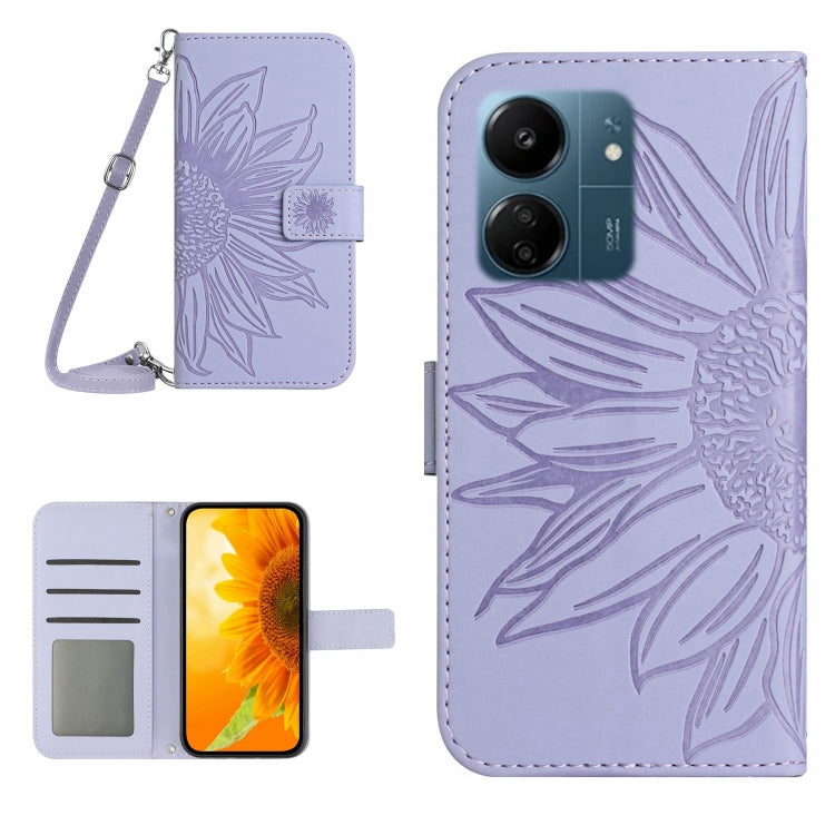 Skin Feel Sun Flower Embossed Flip Leather Phone Case with Lanyard, For Xiaomi 14 Ultra, For Xiaomi 14 Pro, For Xiaomi 14, For Xiaomi Redmi 13C 4G