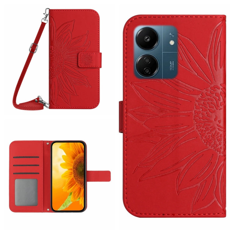 Skin Feel Sun Flower Embossed Flip Leather Phone Case with Lanyard, For Xiaomi 14 Ultra, For Xiaomi 14 Pro, For Xiaomi 14, For Xiaomi Redmi 13C 4G