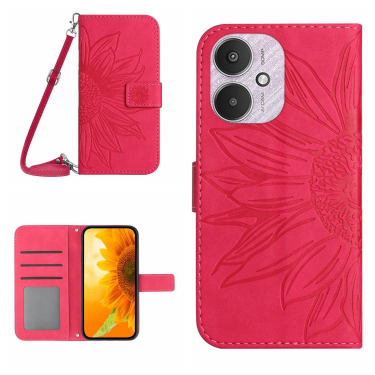Skin Feel Sun Flower Embossed Flip Leather Phone Case with Lanyard, For Xiaomi Redmi 13 4G Global / 5G Global, For Xiaomi Redmi A3, For Xiaomi Redmi Note 13 4G Global, For Xiaomi Redmi 13C 5G