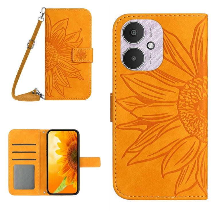 Skin Feel Sun Flower Embossed Flip Leather Phone Case with Lanyard, For Xiaomi Redmi 13 4G Global / 5G Global, For Xiaomi Redmi A3, For Xiaomi Redmi Note 13 4G Global, For Xiaomi Redmi 13C 5G