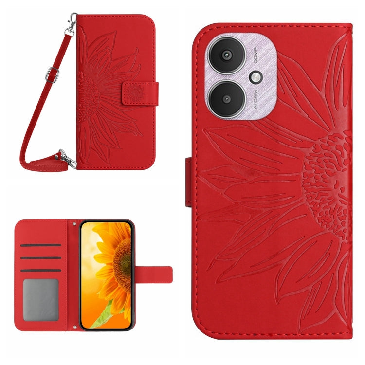 Skin Feel Sun Flower Embossed Flip Leather Phone Case with Lanyard, For Xiaomi Redmi 13 4G Global / 5G Global, For Xiaomi Redmi A3, For Xiaomi Redmi Note 13 4G Global, For Xiaomi Redmi 13C 5G