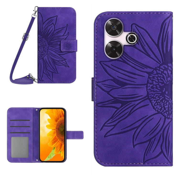 Skin Feel Sun Flower Embossed Flip Leather Phone Case with Lanyard, For Xiaomi Redmi 13 4G Global / 5G Global, For Xiaomi Redmi A3, For Xiaomi Redmi Note 13 4G Global, For Xiaomi Redmi 13C 5G