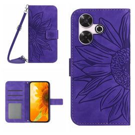 Skin Feel Sun Flower Embossed Flip Leather Phone Case with Lanyard, For Xiaomi Redmi 13 4G Global / 5G Global, For Xiaomi Redmi A3, For Xiaomi Redmi Note 13 4G Global, For Xiaomi Redmi 13C 5G