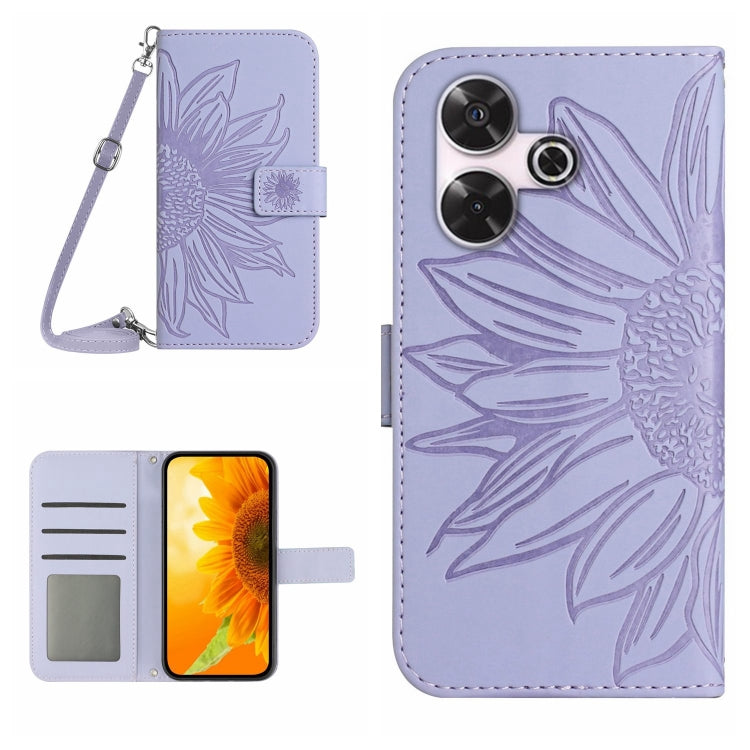 Skin Feel Sun Flower Embossed Flip Leather Phone Case with Lanyard, For Xiaomi Redmi 13 4G Global / 5G Global, For Xiaomi Redmi A3, For Xiaomi Redmi Note 13 4G Global, For Xiaomi Redmi 13C 5G