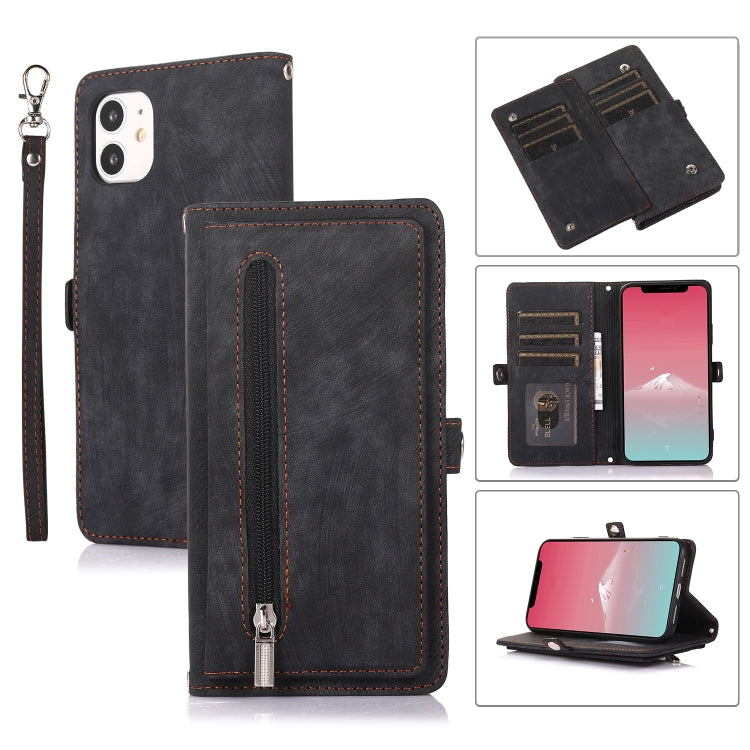 Zipper Card Slot Buckle Wallet Leather Phone Case
