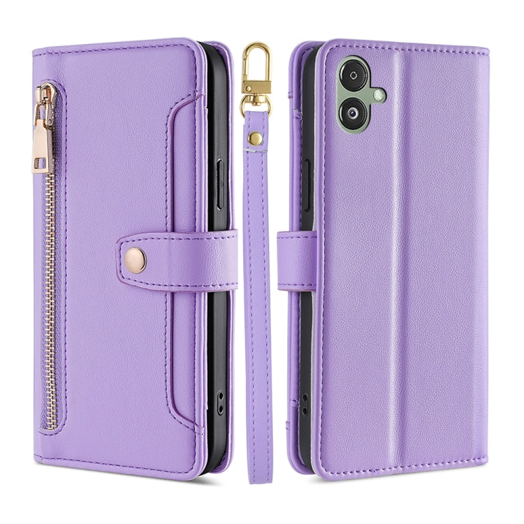 Sheep Texture Cross-body Zipper Wallet Leather Phone Case, For Samsung Galaxy M34 5G / F34 5G, For Samsung Galaxy S23 FE 5G, For Samsung Galaxy M54 5G, For Samsung Galaxy F14 5G, For Samsung Galaxy A34 5G, For Samsung Galaxy A54 5G                     ...