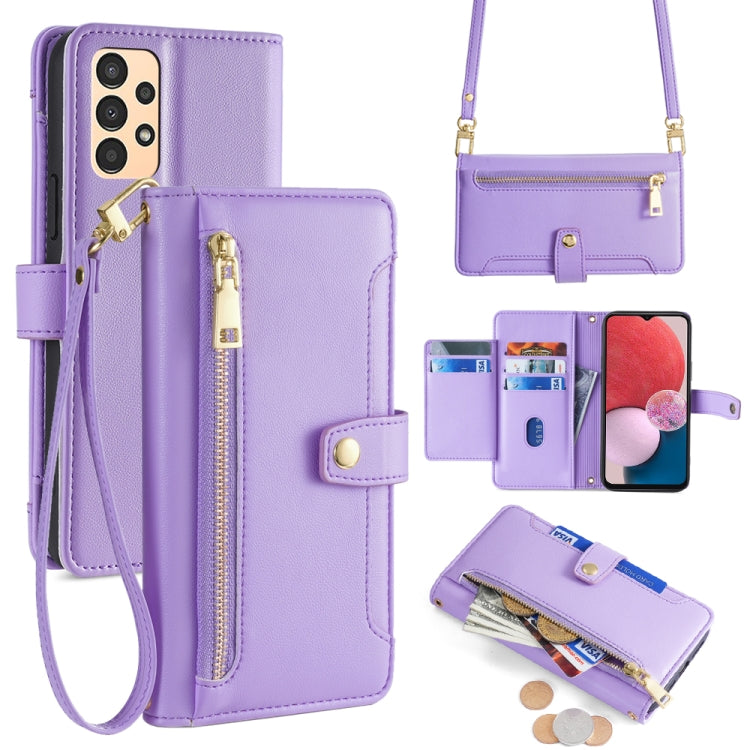 Sheep Texture Cross-body Zipper Wallet Leather Phone Case, For Samsung Galaxy A13 4G, For Samsung Galaxy M52 5G, For Samsung Galaxy S22+ 5G, For Samsung Galaxy S22 5G, For Samsung Galaxy A13 5G, For Samsung Galaxy A52 5G / 4G / A52s 5G                 ...