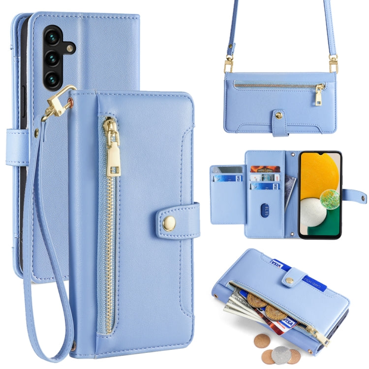 Sheep Texture Cross-body Zipper Wallet Leather Phone Case, For Samsung Galaxy A13 4G, For Samsung Galaxy M52 5G, For Samsung Galaxy S22+ 5G, For Samsung Galaxy S22 5G, For Samsung Galaxy A13 5G, For Samsung Galaxy A52 5G / 4G / A52s 5G                 ...