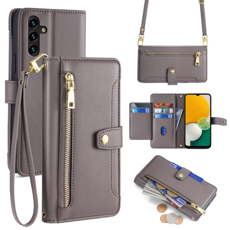 Sheep Texture Cross-body Zipper Wallet Leather Phone Case, For Samsung Galaxy A13 4G, For Samsung Galaxy M52 5G, For Samsung Galaxy S22+ 5G, For Samsung Galaxy S22 5G, For Samsung Galaxy A13 5G, For Samsung Galaxy A52 5G / 4G / A52s 5G                 ...