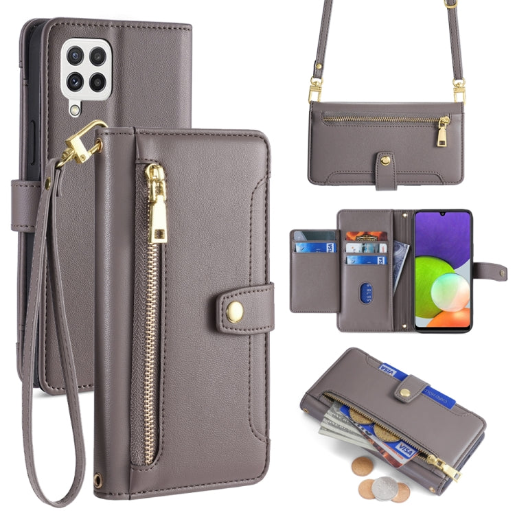 Sheep Texture Cross-body Zipper Wallet Leather Phone Case, For Samsung Galaxy A13 4G, For Samsung Galaxy M52 5G, For Samsung Galaxy S22+ 5G, For Samsung Galaxy S22 5G, For Samsung Galaxy A13 5G, For Samsung Galaxy A52 5G / 4G / A52s 5G                 ...