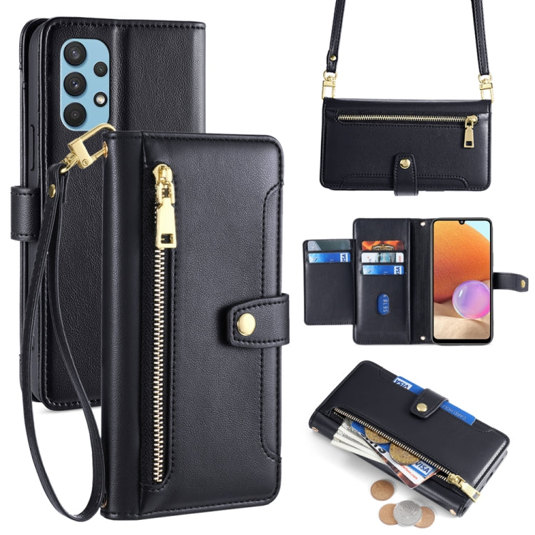 Sheep Texture Cross-body Zipper Wallet Leather Phone Case, For Samsung Galaxy A22 5G, For Samsung Galaxy S21 FE 5G, For Samsung Galaxy S21 5G, For Samsung Galaxy A32 4G, For Samsung Galaxy S21+ 5G, For Samsung Galaxy S21 Ultra 5G, For Samsung Galaxy A1...