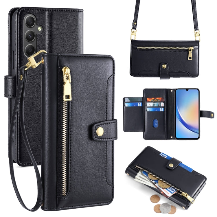 Sheep Texture Cross-body Zipper Wallet Leather Phone Case, For Samsung Galaxy M34 5G / F34 5G, For Samsung Galaxy S23 FE 5G, For Samsung Galaxy M54 5G, For Samsung Galaxy F14 5G, For Samsung Galaxy A34 5G, For Samsung Galaxy A54 5G                     ...