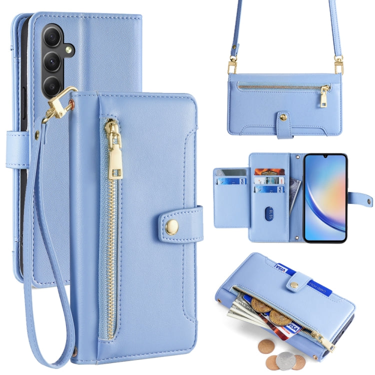 Sheep Texture Cross-body Zipper Wallet Leather Phone Case, For Samsung Galaxy M34 5G / F34 5G, For Samsung Galaxy S23 FE 5G, For Samsung Galaxy M54 5G, For Samsung Galaxy F14 5G, For Samsung Galaxy A34 5G, For Samsung Galaxy A54 5G                     ...