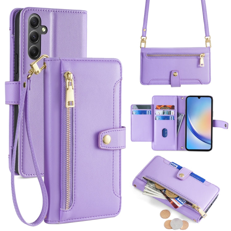 Sheep Texture Cross-body Zipper Wallet Leather Phone Case, For Samsung Galaxy M34 5G / F34 5G, For Samsung Galaxy S23 FE 5G, For Samsung Galaxy M54 5G, For Samsung Galaxy F14 5G, For Samsung Galaxy A34 5G, For Samsung Galaxy A54 5G                     ...