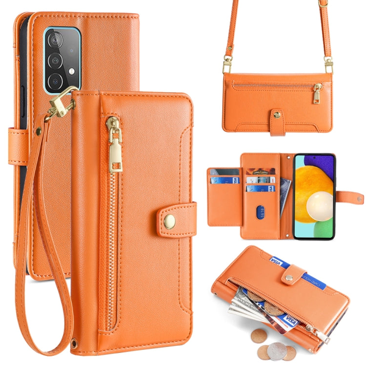 Sheep Texture Cross-body Zipper Wallet Leather Phone Case, For Samsung Galaxy A13 4G, For Samsung Galaxy M52 5G, For Samsung Galaxy S22+ 5G, For Samsung Galaxy S22 5G, For Samsung Galaxy A13 5G, For Samsung Galaxy A52 5G / 4G / A52s 5G                 ...