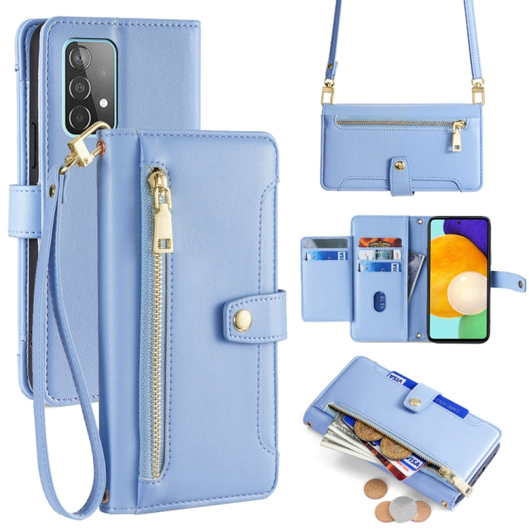 Sheep Texture Cross-body Zipper Wallet Leather Phone Case, For Samsung Galaxy A13 4G, For Samsung Galaxy M52 5G, For Samsung Galaxy S22+ 5G, For Samsung Galaxy S22 5G, For Samsung Galaxy A13 5G, For Samsung Galaxy A52 5G / 4G / A52s 5G                 ...