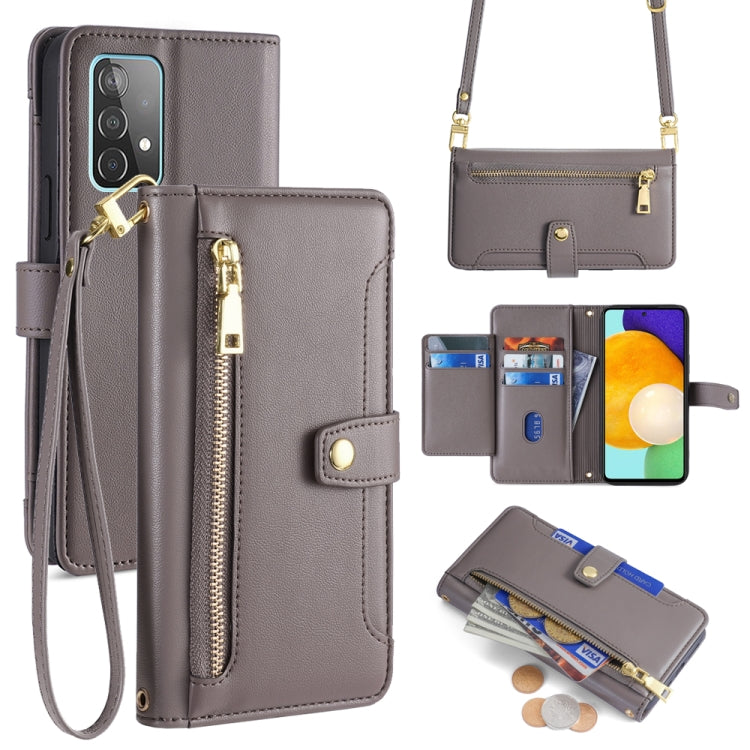 Sheep Texture Cross-body Zipper Wallet Leather Phone Case, For Samsung Galaxy A13 4G, For Samsung Galaxy M52 5G, For Samsung Galaxy S22+ 5G, For Samsung Galaxy S22 5G, For Samsung Galaxy A13 5G, For Samsung Galaxy A52 5G / 4G / A52s 5G                 ...