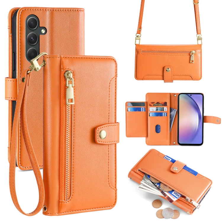 Sheep Texture Cross-body Zipper Wallet Leather Phone Case, For Samsung Galaxy M34 5G / F34 5G, For Samsung Galaxy S23 FE 5G, For Samsung Galaxy M54 5G, For Samsung Galaxy F14 5G, For Samsung Galaxy A34 5G, For Samsung Galaxy A54 5G                     ...
