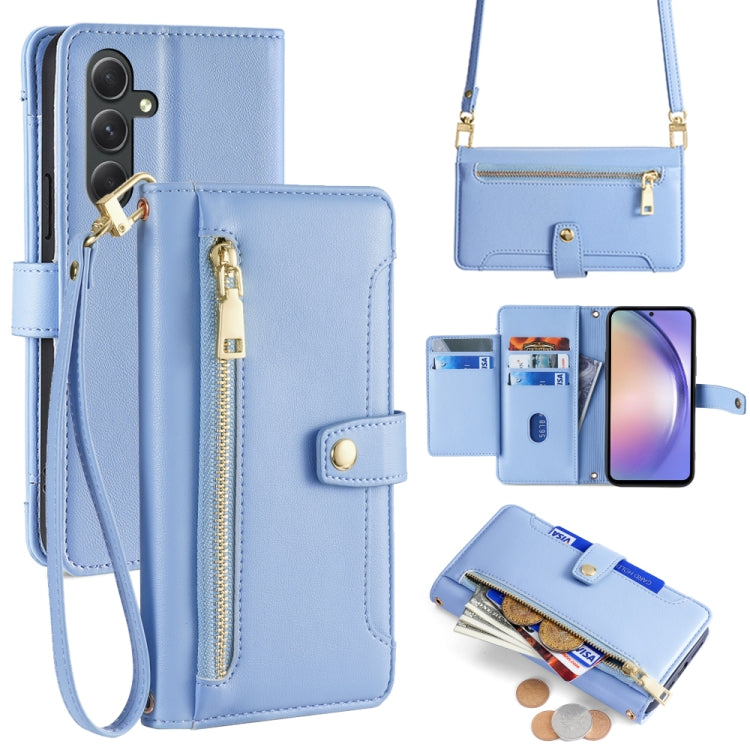 Sheep Texture Cross-body Zipper Wallet Leather Phone Case, For Samsung Galaxy M34 5G / F34 5G, For Samsung Galaxy S23 FE 5G, For Samsung Galaxy M54 5G, For Samsung Galaxy F14 5G, For Samsung Galaxy A34 5G, For Samsung Galaxy A54 5G                     ...