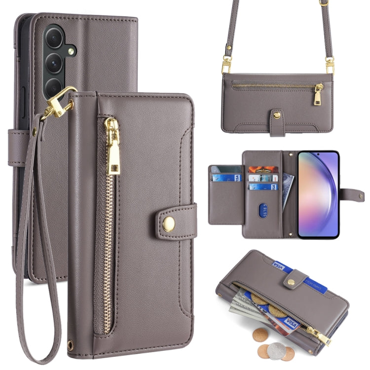 Sheep Texture Cross-body Zipper Wallet Leather Phone Case, For Samsung Galaxy M34 5G / F34 5G, For Samsung Galaxy S23 FE 5G, For Samsung Galaxy M54 5G, For Samsung Galaxy F14 5G, For Samsung Galaxy A34 5G, For Samsung Galaxy A54 5G                     ...