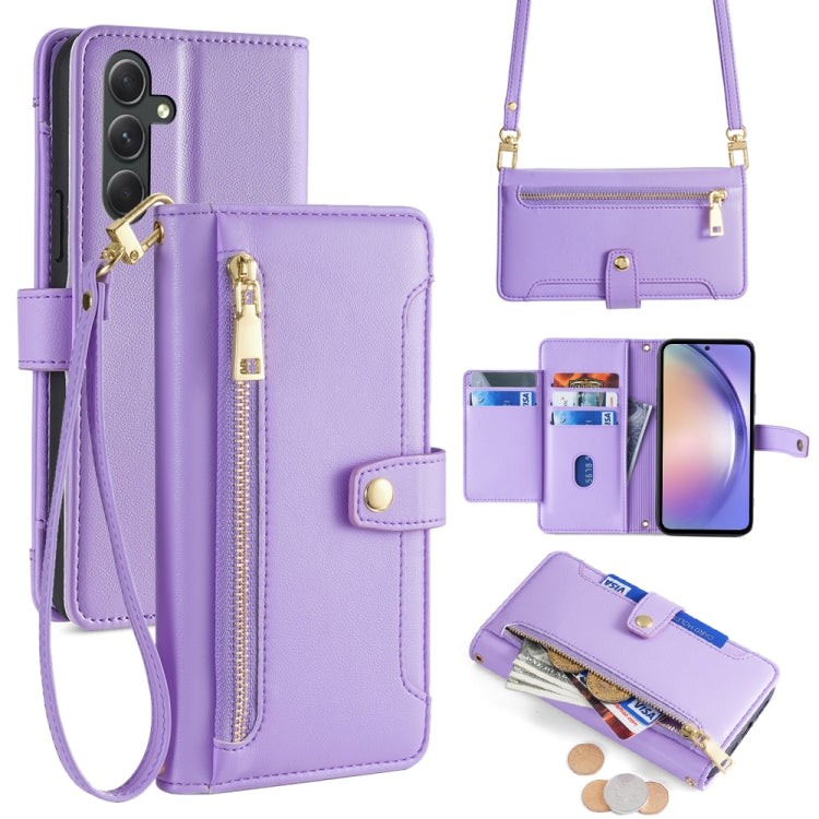 Sheep Texture Cross-body Zipper Wallet Leather Phone Case, For Samsung Galaxy M34 5G / F34 5G, For Samsung Galaxy S23 FE 5G, For Samsung Galaxy M54 5G, For Samsung Galaxy F14 5G, For Samsung Galaxy A34 5G, For Samsung Galaxy A54 5G                     ...