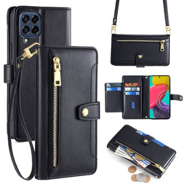 Sheep Texture Cross-body Zipper Wallet Leather Phone Case, For Samsung Galaxy M53 5G, For Samsung Galaxy A23, For Samsung Galaxy M33 5G, For Samsung Galaxy A53 5G, For Samsung Galaxy A73 5G, For Samsung Galaxy A03 Core, For Samsung Galaxy A33 5G       ...