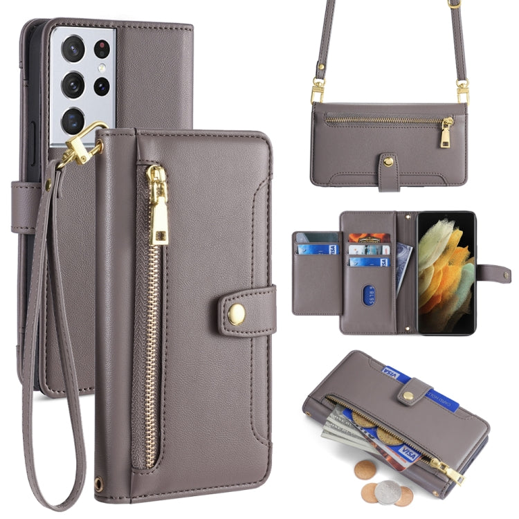 Sheep Texture Cross-body Zipper Wallet Leather Phone Case, For Samsung Galaxy A22 5G, For Samsung Galaxy S21 FE 5G, For Samsung Galaxy S21 5G, For Samsung Galaxy A32 4G, For Samsung Galaxy S21+ 5G, For Samsung Galaxy S21 Ultra 5G, For Samsung Galaxy A1...