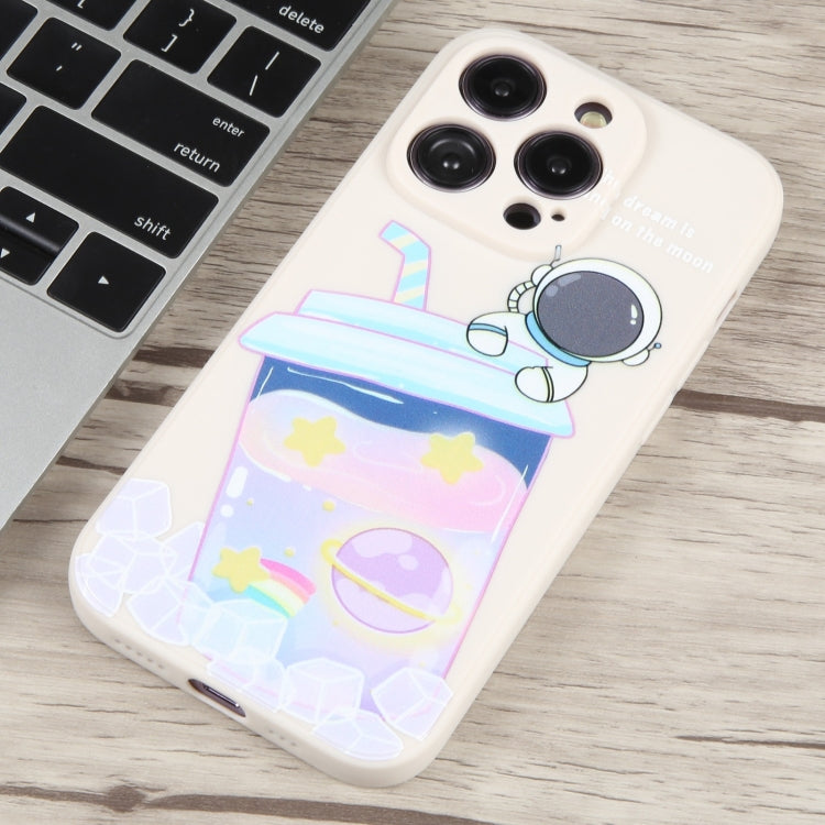 Milk Tea Astronaut Pattern Liquid Silicone Phone Case