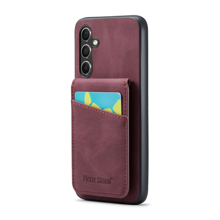 Fierre Shann Crazy Horse Card Holder Back Cover PU Phone Case