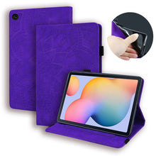 Load image into Gallery viewer, Calf Pattern Double Folding Design Embossed Leather Case with  Holder &amp; Card Slots &amp; Pen Slot &amp;   Elastic Band