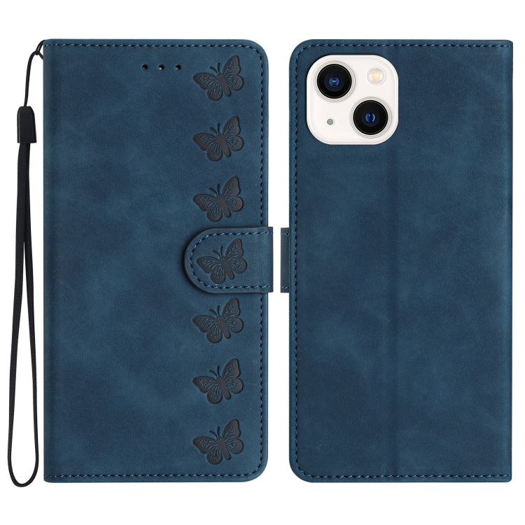 Seven Butterflies Embossed Leather Phone Case, For iPhone 16, For iPhone 15 Pro Max, For iPhone 15 Pro, For iPhone 15 Plus, For iPhone 15, For iPhone 14 Plus, For iPhone 14, For iPhone 14 Pro